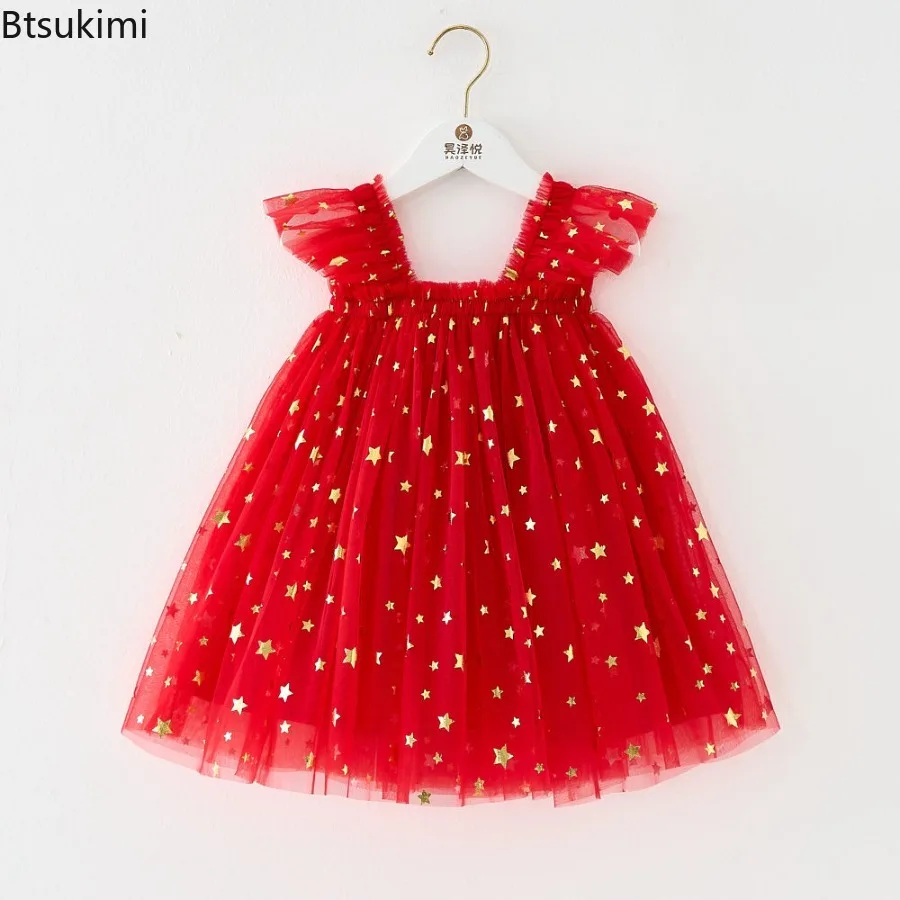 

Christmas Girls Stars/Cane Print Tulle Dress Square Neck Sleeveless Layered Tutu Dress Xmas Ball Cosplay Costume Princess Dress