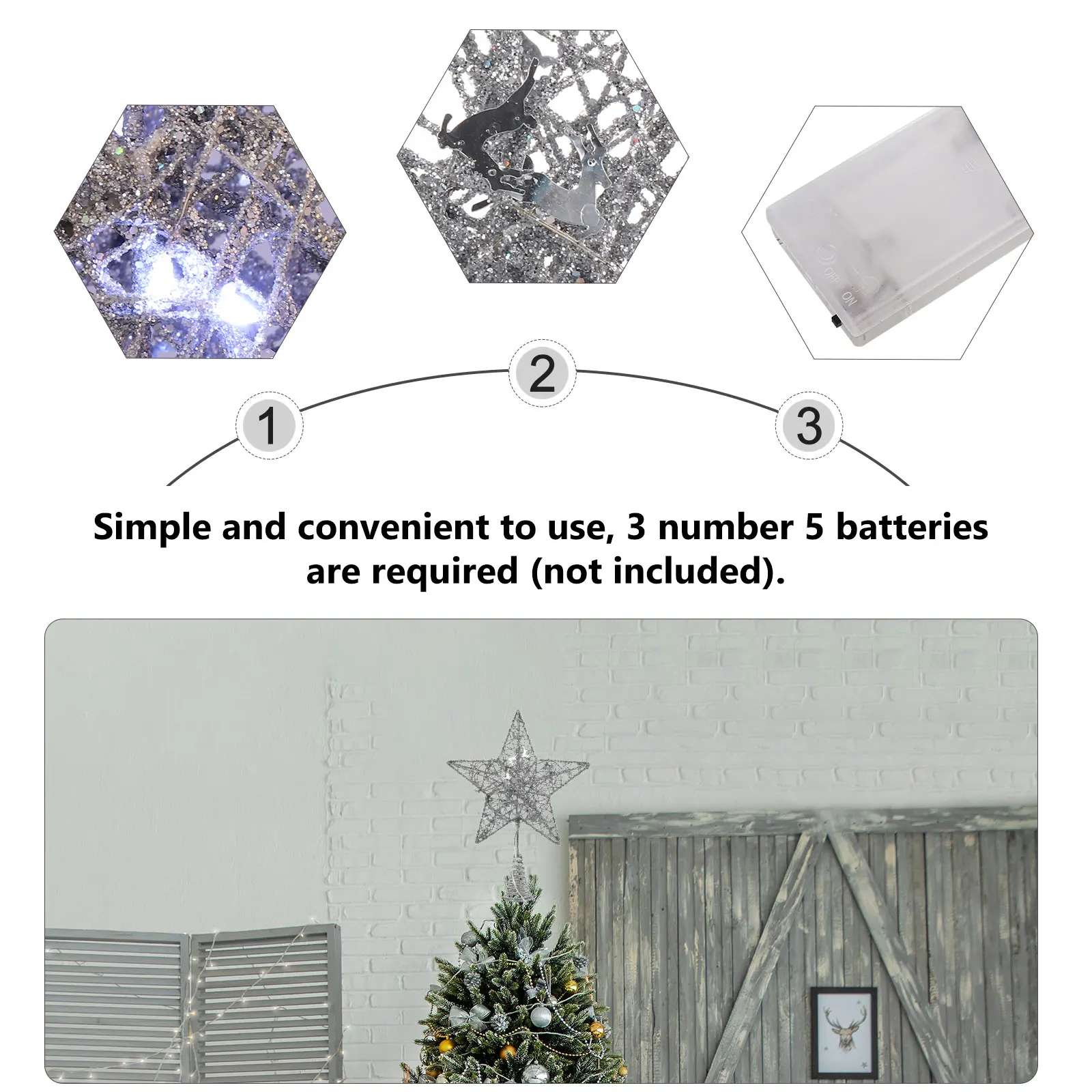 

1 pc Iron Christmas Tree Star Topper Xmas Tree Topper Star Light Decorations Ornament Operated Warm Lights