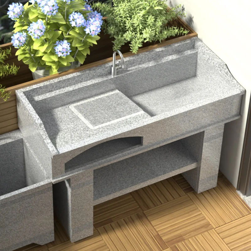 Outdoor Granite Pool Household Stone Laundry Pool with Washboard Splicing Outdoor Patio Stone Sink Sink