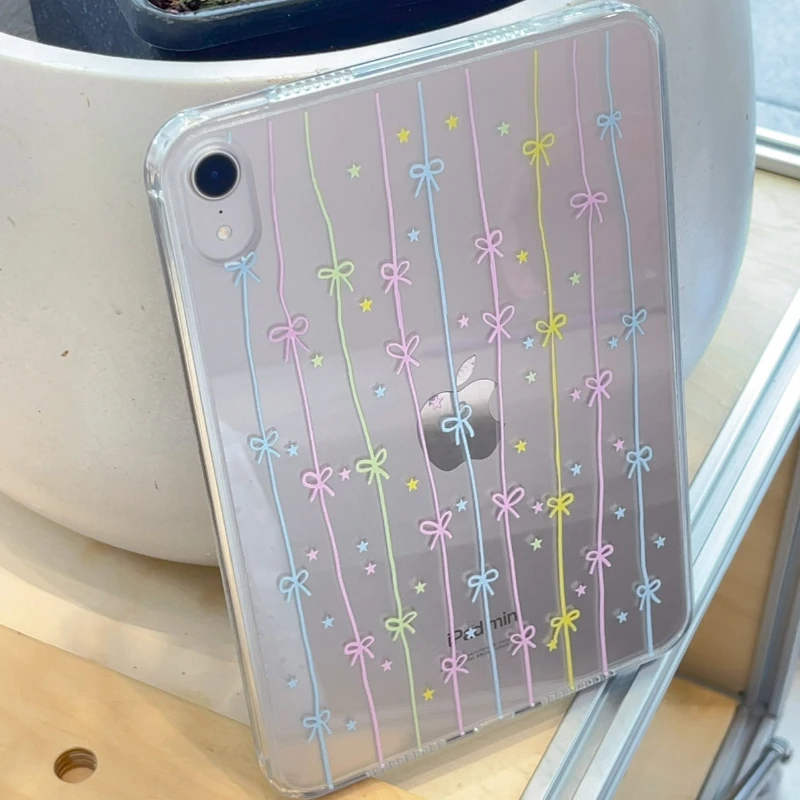 

Ins Colorful Line Bow Y2K Clear Cover For iPad Pro 13 11th M5 M4 12.9 A16 10 8 7 9th 10th For iPad Air 11 M2 M3 Mini Tablet Case