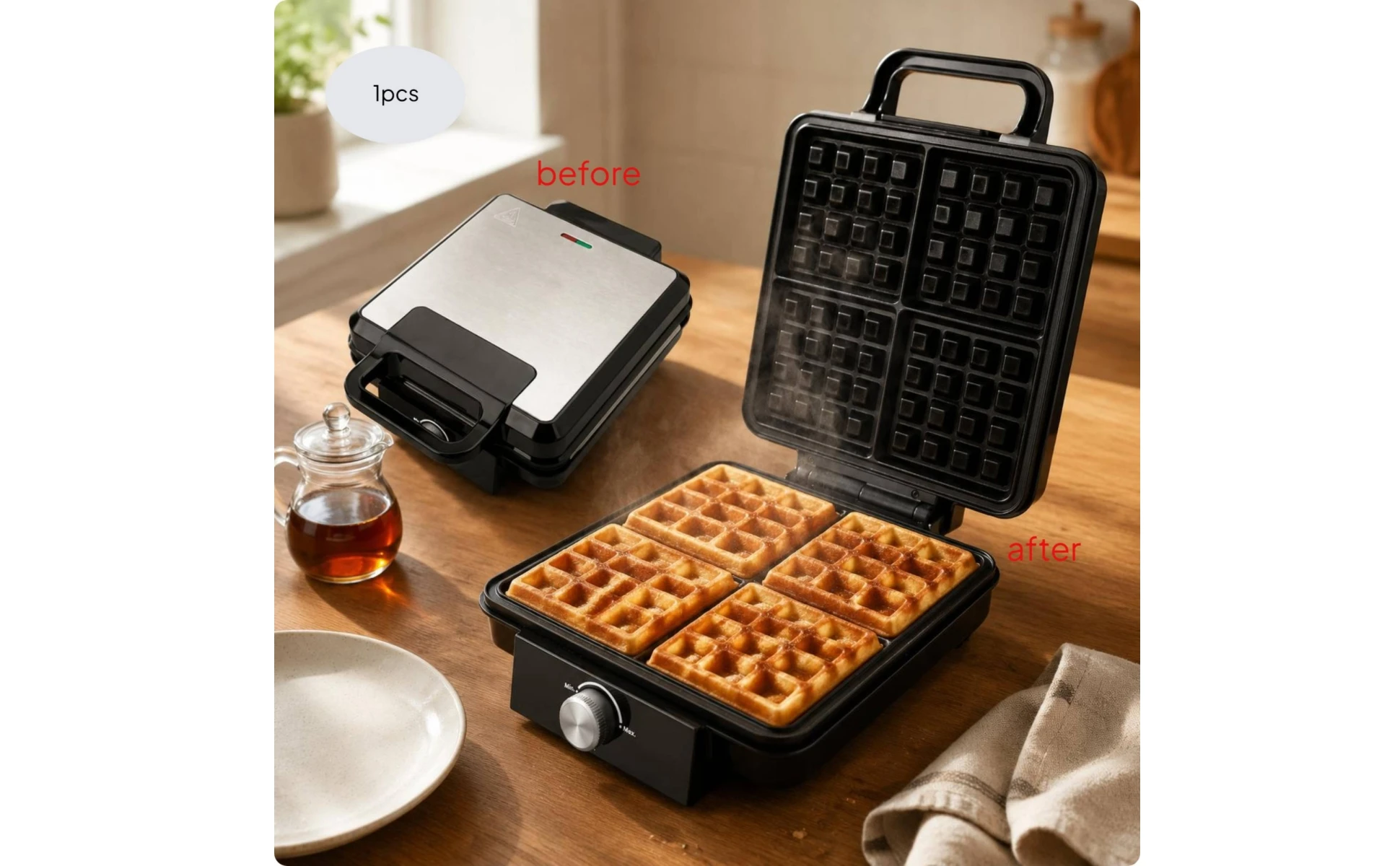 4-Slice Waffle Appliance Easy to Clean 4 Slice Waffle Appliance Small Appliance Heat-Resistant Handle Handle 1500W