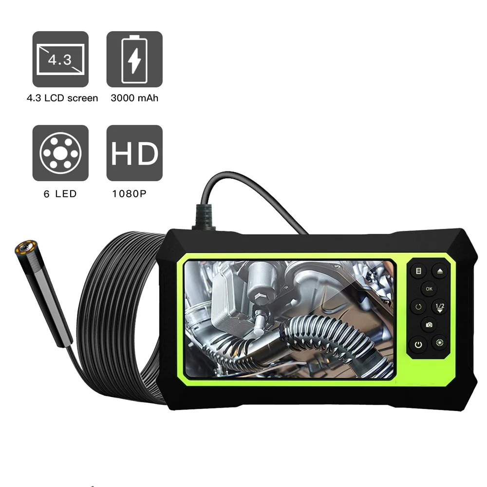 

8mm 1080P 4.3 inch Dual Lens HD Digital Endoscope Camera 3000mAh Car Industrial Inspection Videoscope Snake Cable Tube Borescope