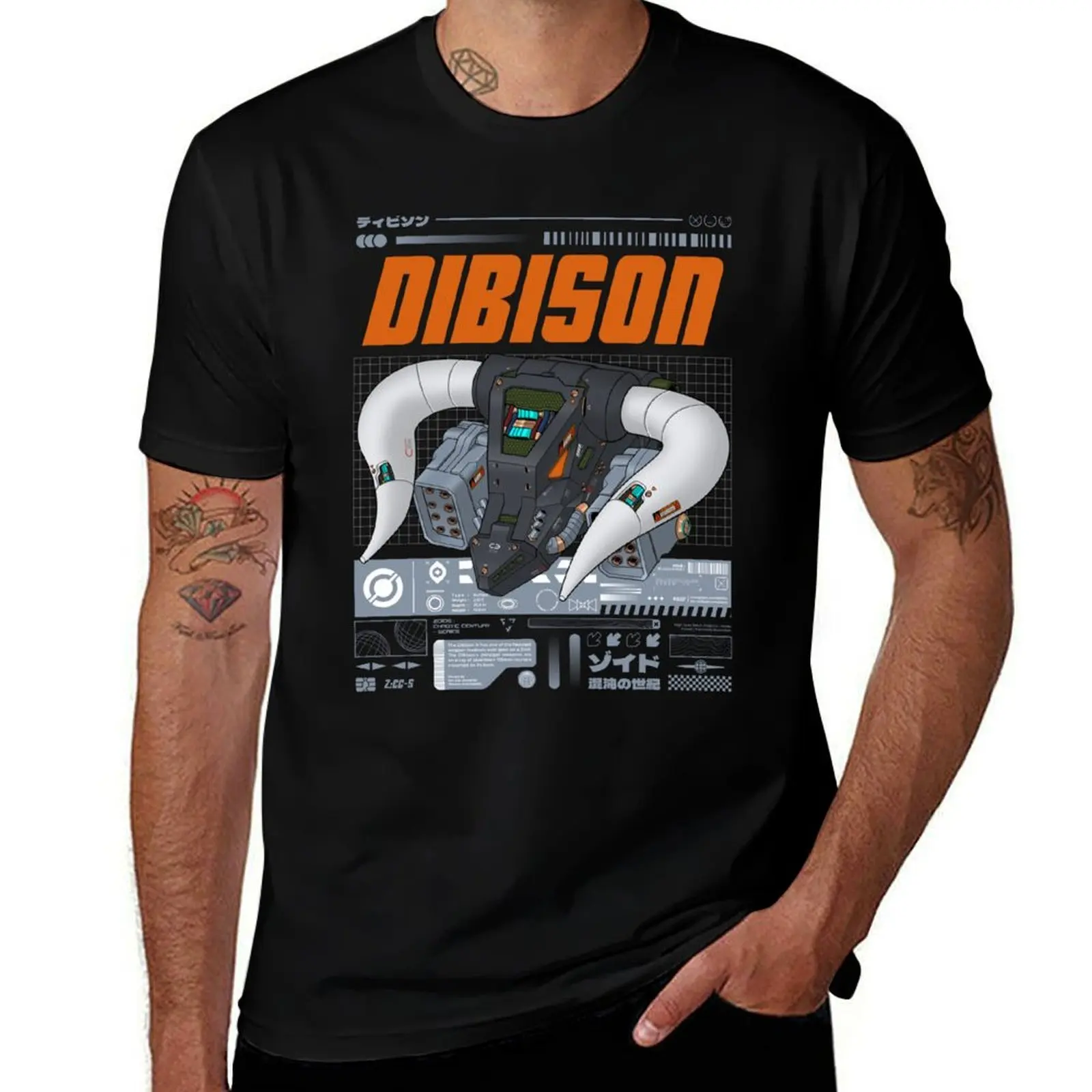 

Zoids Chaotic Century - HS-Mech - Dibison; anime illustration with urban graphic design. T-Shirt Vintage Print Crew Neck Tee