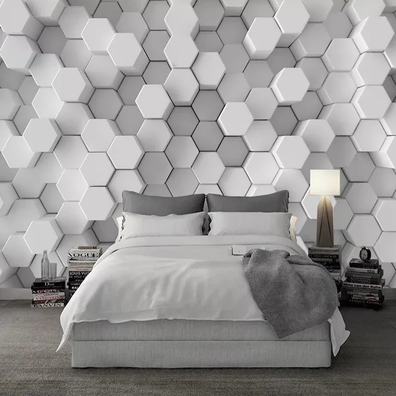 Custom 8D Wallpaper Modern Creative White Hexagon Geometric Mosaic Photo Bedroom Mural Living room TV background wall restaurant