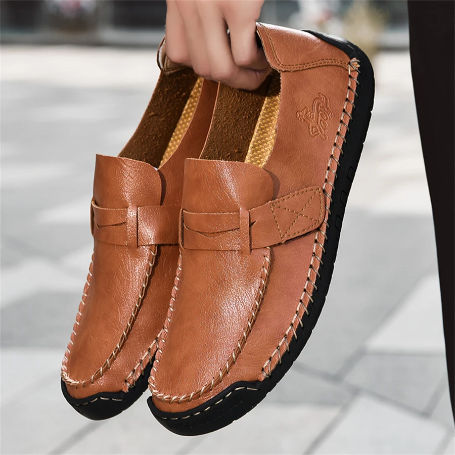 

Мужская повседневная обувь ручной работы, мужские лоферы без шнуровки из натуральной кожи, модные прогулочные кроссовки, дышащая обувь для ленивого вождения, мокасины