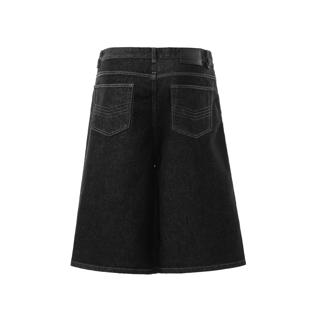 MWJLPWQ Irregular Diagonal Button Design Denim Cropped Pants Niched Straight Wide-Leg Shorts For Men Summer Streetwear 17199