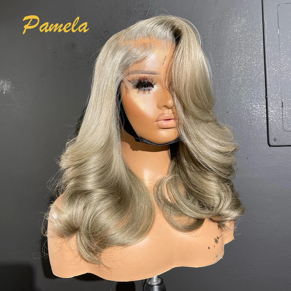 

Ash Blonde Colored Glueless Wig Human Hair Pre plucked Ready To Wear Body Wave 13x4 Transparent Lace Front Wig For Women