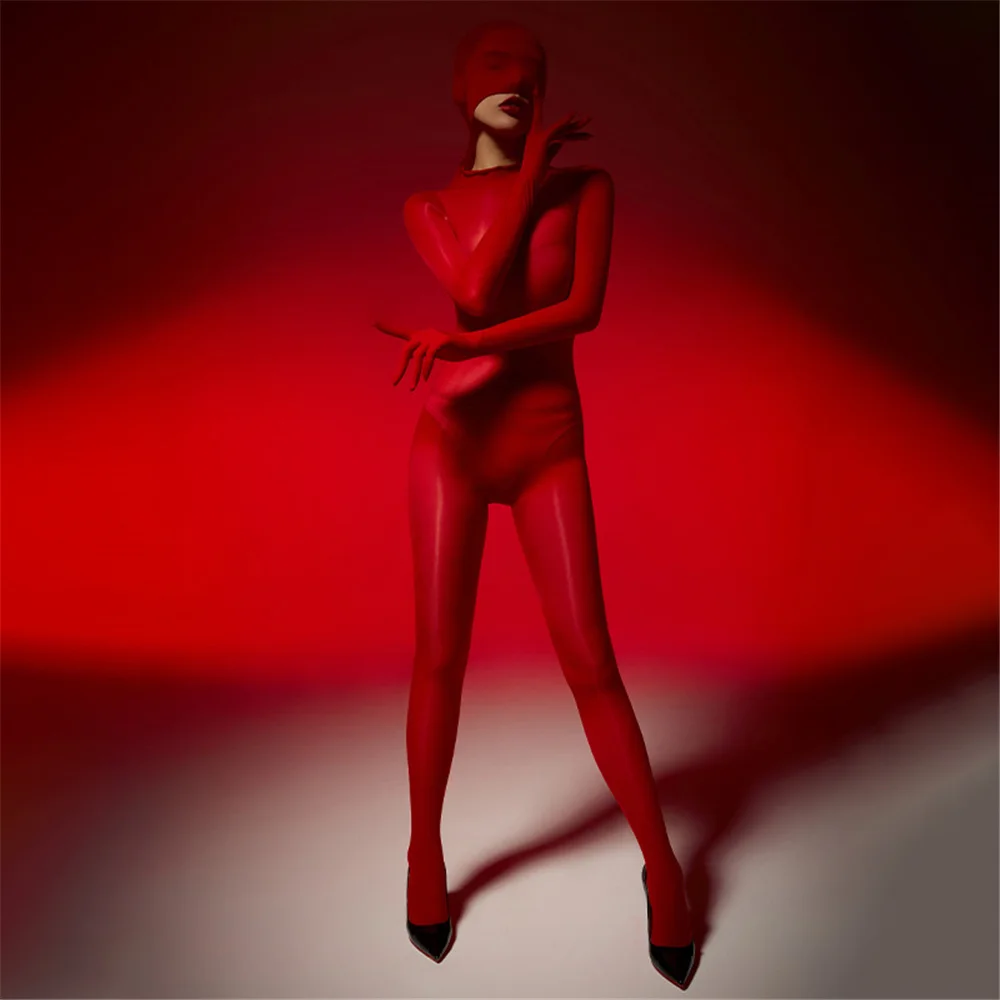 

Sexy Women Mask Hooded Tights Oil Glossy Elastic Bodysuit Sheer See Through Rompers Glove Jumpsuits Cosplay Maid Leotard