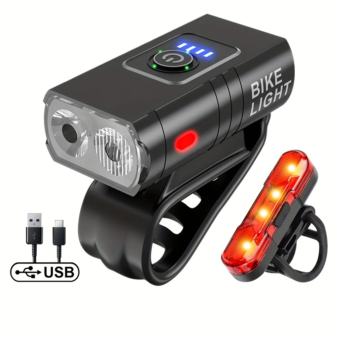 New Led Bicycle Light 1000Lm USB Charging Power Supply Display Mountain Bike Mountain Bike Headlight Flashlight Cycling Equipment Plus Bicycle Tail Light Set