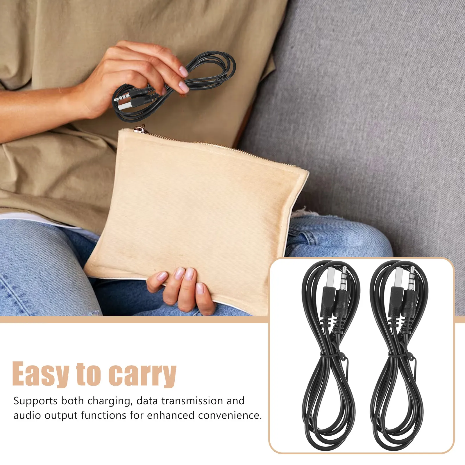 2Pcs USB to 3.5mm Charging Cable Earphone Power Cord Adapter Compatible Smartphones Tablets Computers Portable Design