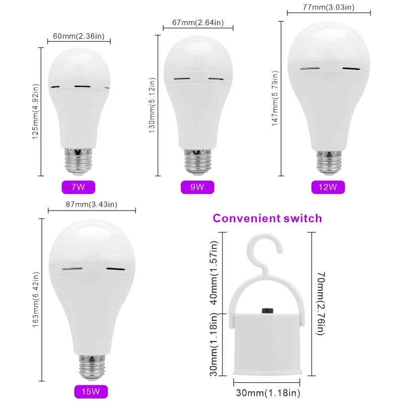 Emergency LED Light Bulb E27 7w 9w 12w 15w Rechargeable 1200mAh Battery 85-265V 110V 220V for Camping Tent Lamp Outdoor Lighting