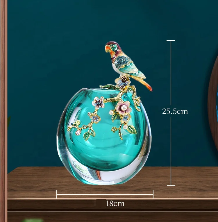 &c Enamel Colored Crystal Vase Modern Parrot Decorative Flower Vase Light Green Desktop Vase for Luxury Home Decoration