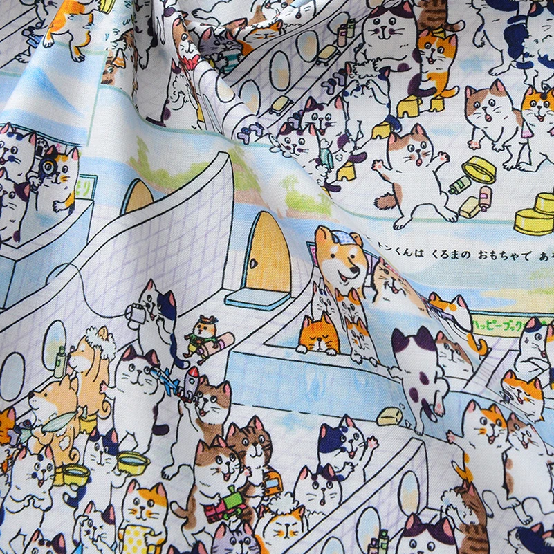 Cotton Fabric Handmade DIY Clothing Clothes Baby Children Printed Cartoon Cat by Half Meter