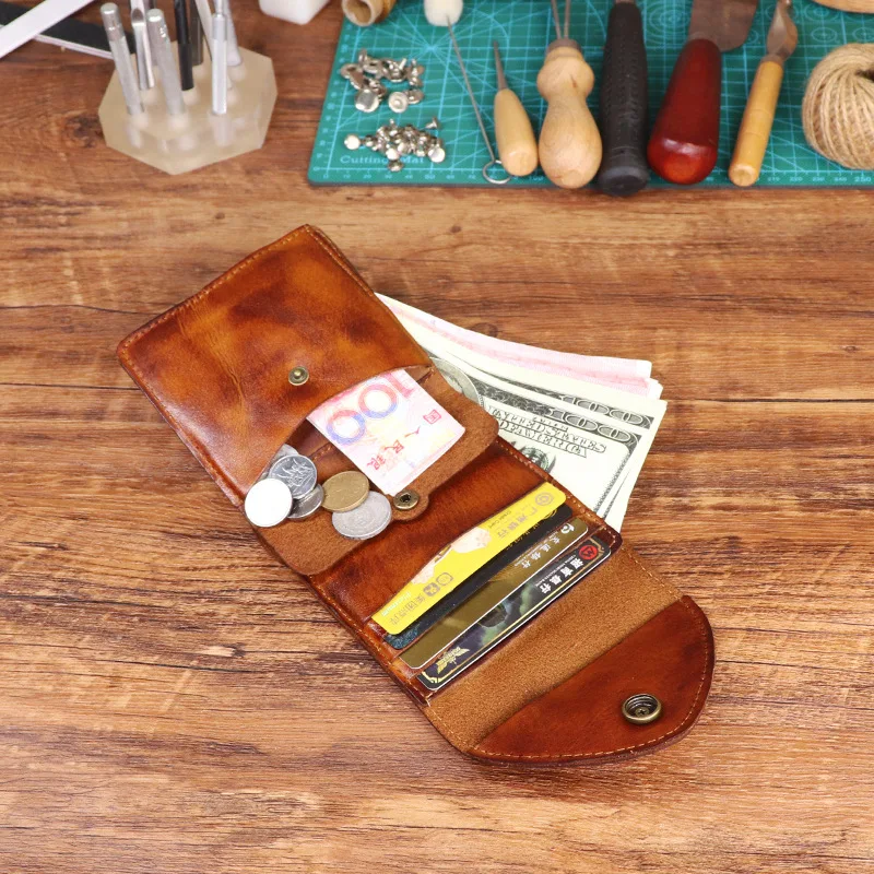

New Men's Long Leather Wallet Top Layer Cowhide Vintage Three-fold Large Capacity Multi-function Coin Purse