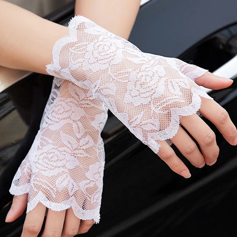 

Summer Ladies Short Lace Gloves Half Finger Lace Sun Protection Gloves Fingerless Etiquette Wedding Decoration Gloves Party