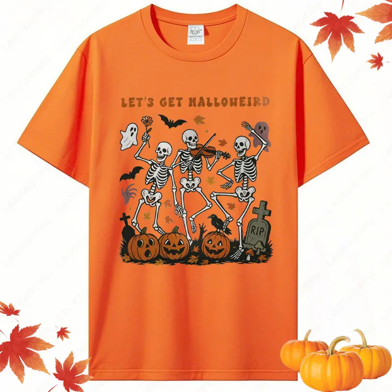 Laten we Halloween T-shirt krijgen Leuke Halloween Skeletten Party Tees Man Vrouw Spooky Seizoen Grafische Tops Ghosts Pompoenen Herfst Tshirt