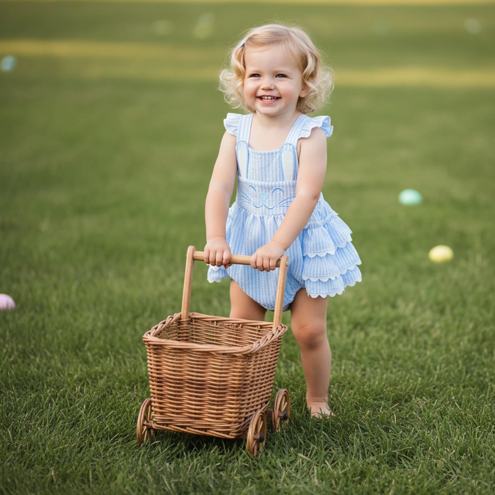 Baby Girl Easter Plaid Romper Bunny Embroidery Sleeveless Jumpsuit Cute Bodysuit