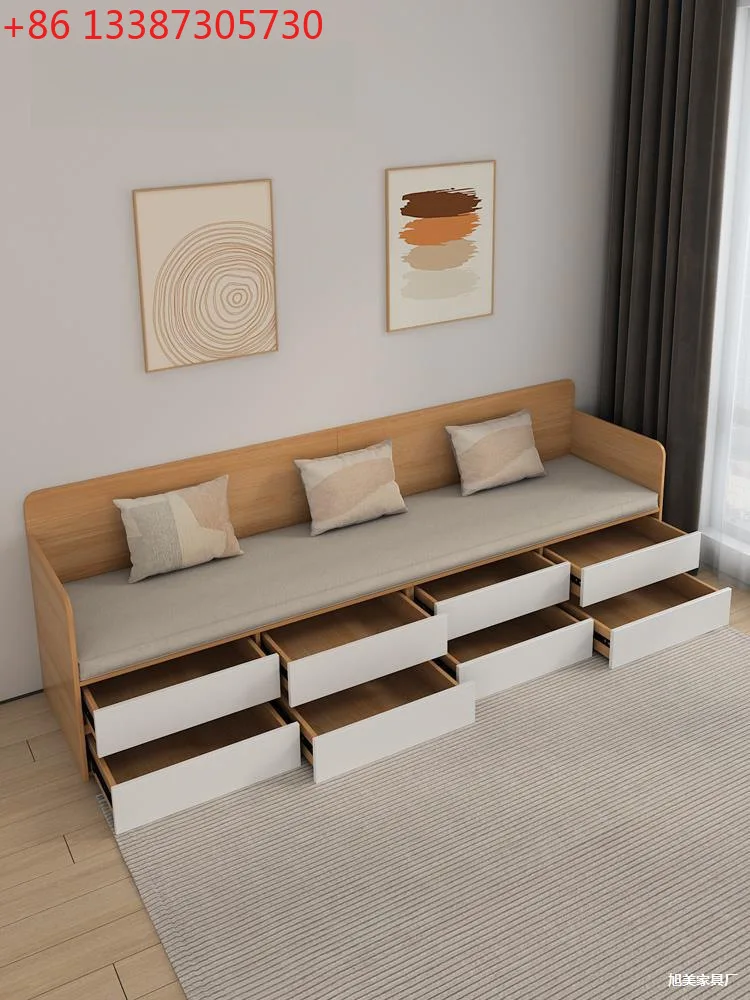 Small apartment solid wood sofa cabinet Luohan with drawer bed simple hard board single sofa