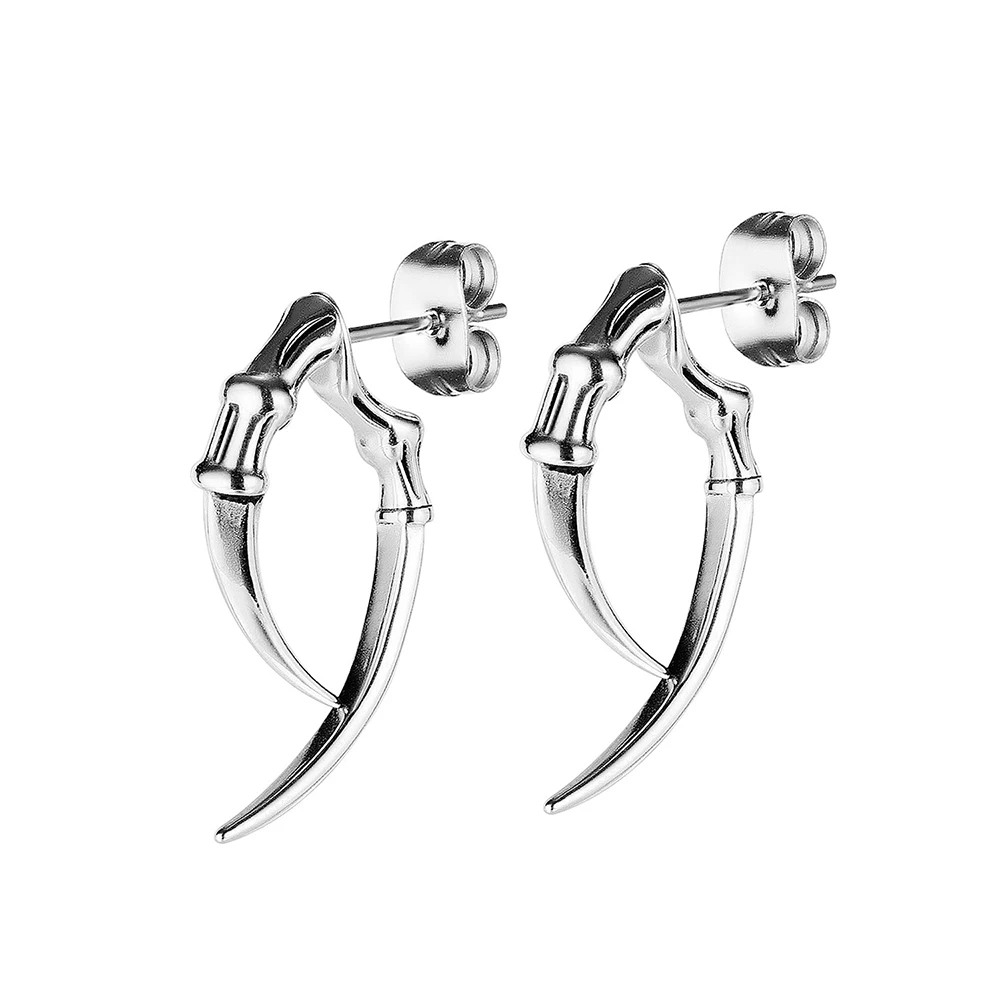 Retro Animal Claws Horn Stainless Steel Ear Piercing Black Silver Color Gothic Stud Earrings for Women Men Punk Cool Jewelry