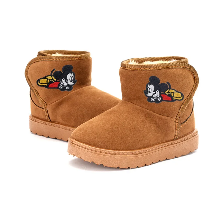 Disney mickey mouse crianças botas de algodão minnie inverno quente engrossado bebê menino menina botas de borracha sapatos casuais