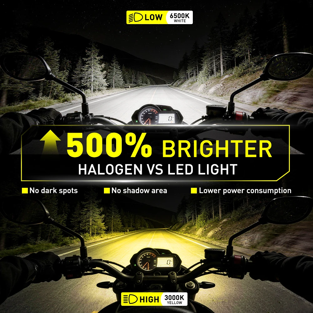 1PC AUXITO 12V BA20D LED Motorcycle Headlight H6 Hi/Lo Beam Motorbike Headlamp For Honda Nissan White Yellow Moto Spotlight Lens
