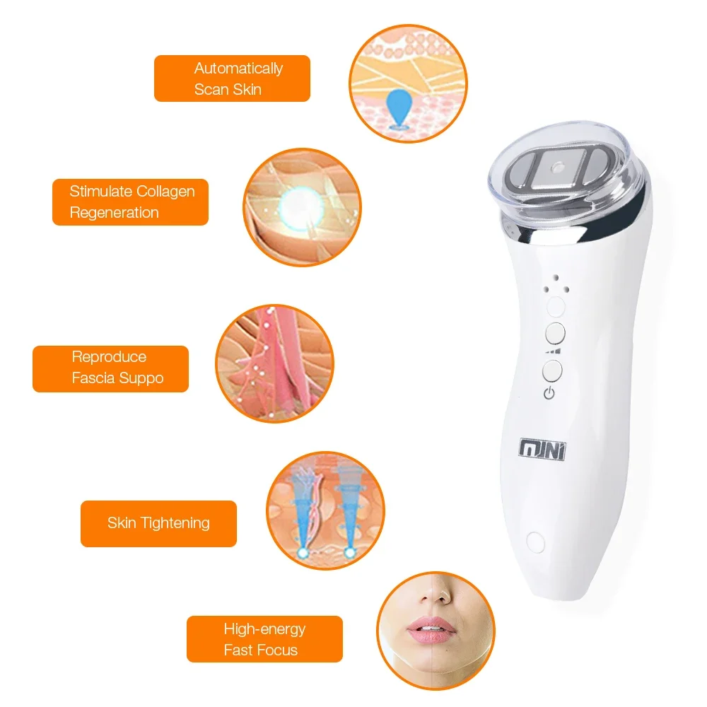 Mini HIFU macchina ultrasuoni RF fadiofrecutronic massaggiatore viso collo sollevamento pelle rafforzamento ringiovanimento con Gel crema 5 pezzi