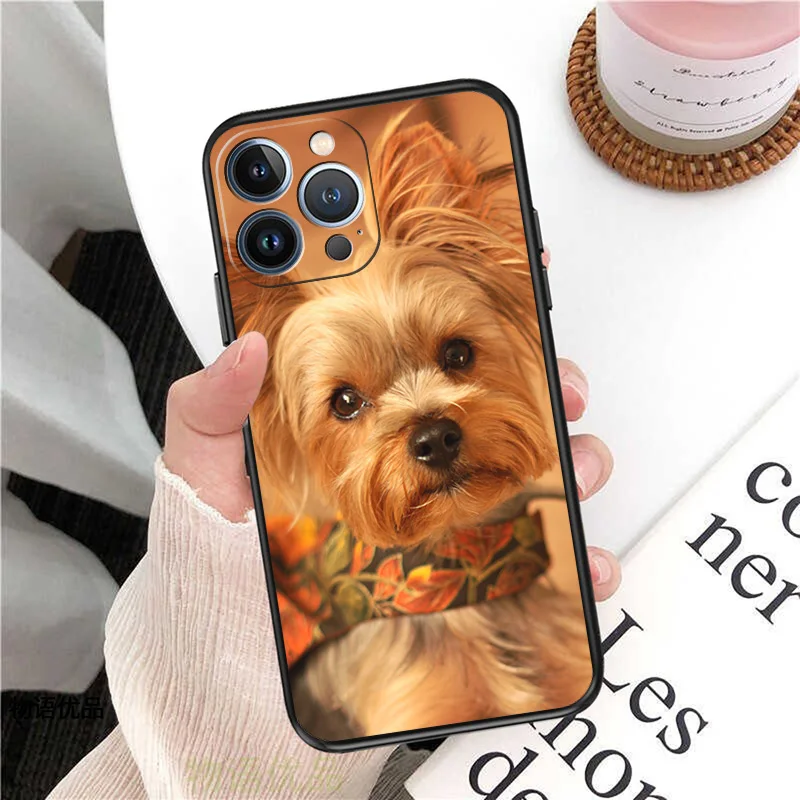 Phone Case for iPhone 16ProMax 14 13 15 Pro Max 12 11 XR SE 7 8 16 Plus Lovely Yorkshire Terrier Dog Soft Black Silicone Cover