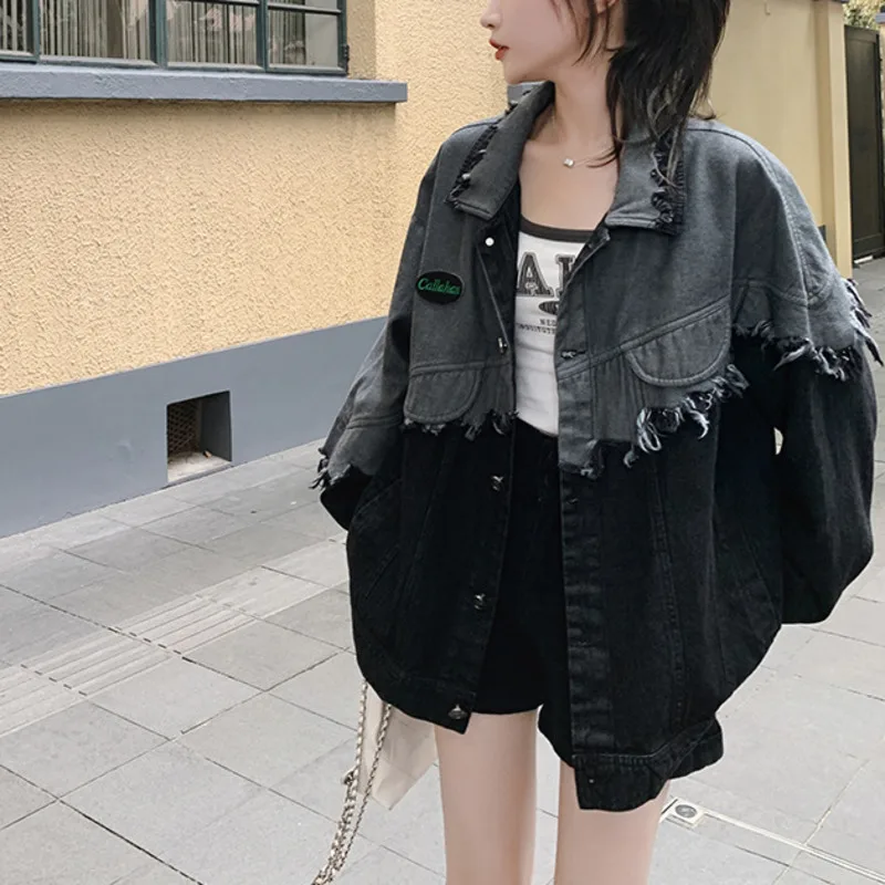 ANJY الخريف شخصية عصرية شارع العليا المد شرابة الدنيم المرقعة سترة العصرية شيك مزاجه تنوعا معطف A15041 #2