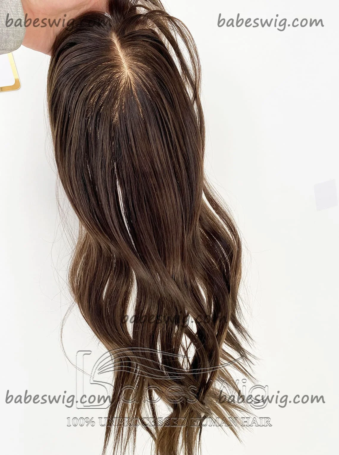 Brunette Brown Human Hair Topper with Bangs 5x6 Human Hair Silk Base Topper for White Women Piece Cover Breathable Silk Toupee