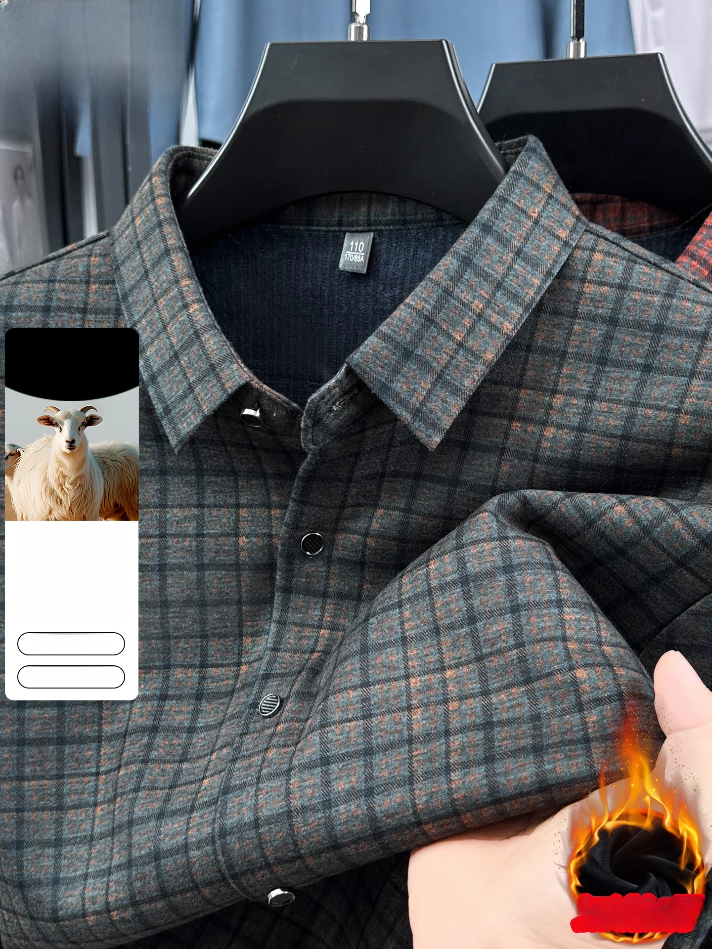 

Thiened Fce Winter irt Men's Casual Long Sve Busin Plaid irt Dad Sle Comfortable Warm Faion Ci Sle