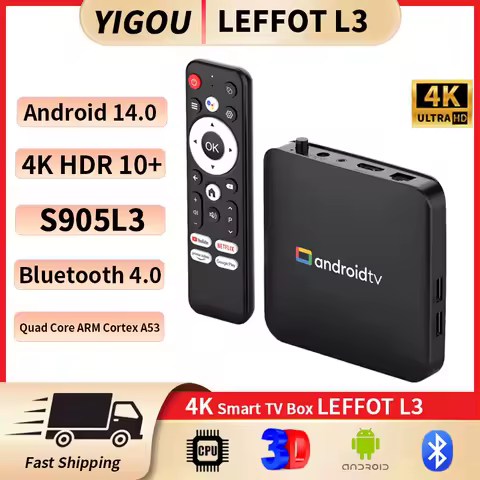LEFFOT L3 Smart TV Box 2GB 16GB Amlogic S905L3 Android 14.0 4K HD BT Google Voice Remote Media Player Home Android Set Top Box
