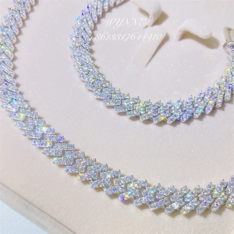 925 Sterling Silver 8mm/10mm/13mm Prong Setting Iced Out Moissanite Diamond Cuban Link Chain，