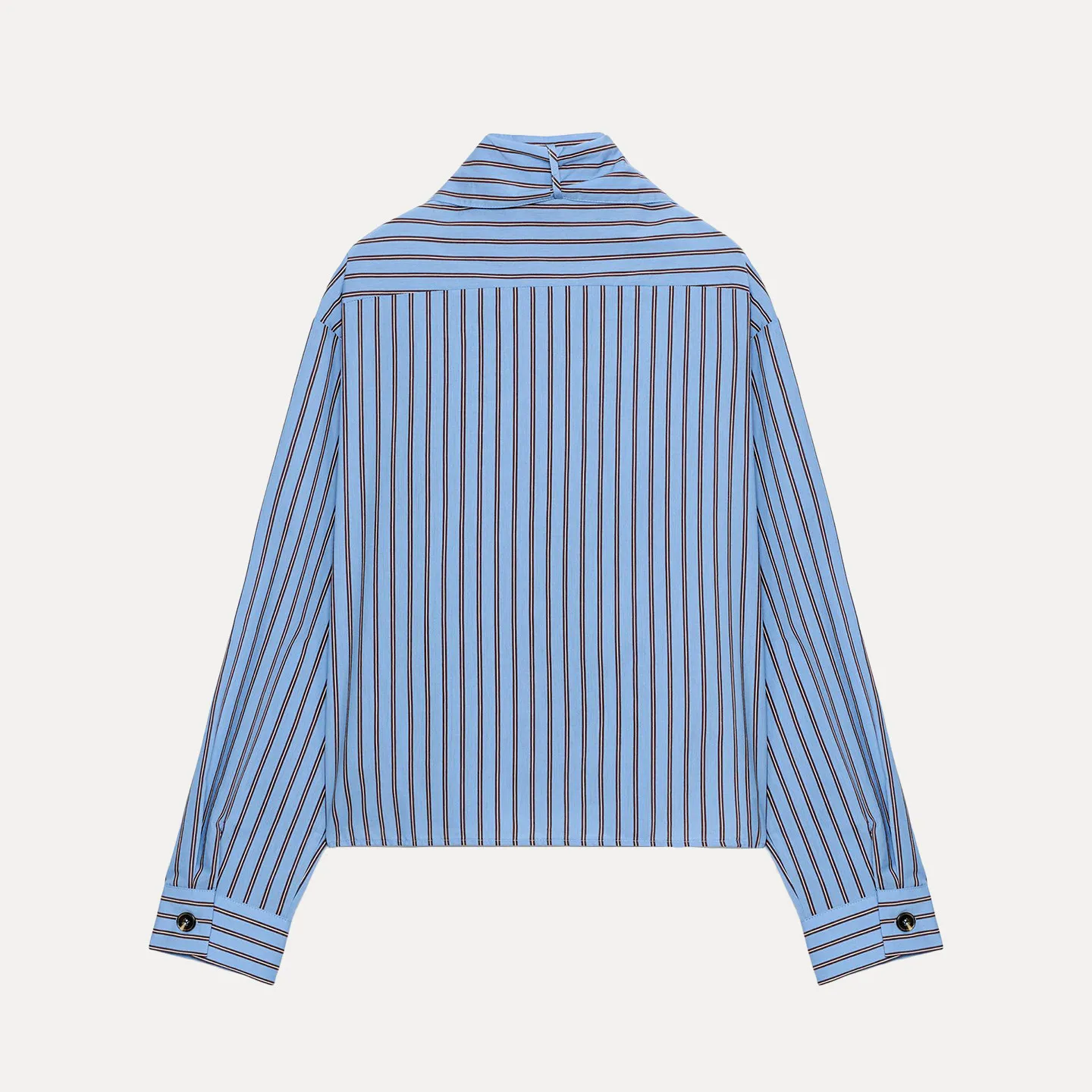 ZADATA Women's Long Sleeve Striped Shirt Stand Collar Knot Pocket Autumn 2026 Fashion Ladies Premium Clothing 4