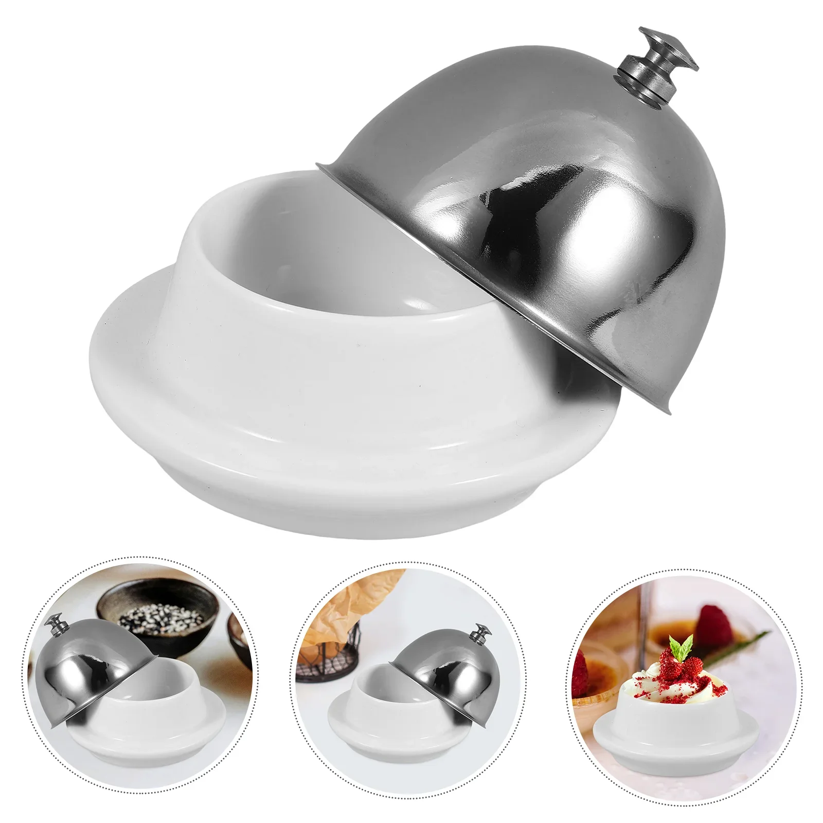 Stainless Steel Butter Dish Ceramic Abalone Holder Sauce Plate Condiment Bowl Seasoning Container Cake Dessert Tool