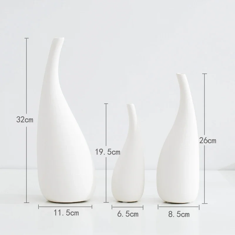 Einfache weiße Keramik-Blumenvase, matt, dekorativ für getrocknete Herzstücke, Kunsthandwerk, Heim-Tischdekoration