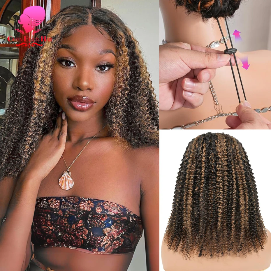 250 Dichte Afro Kinky Curly Halbperücke, doppelt gezogen, klebefrei, Echthaar, Remy Highlight Vietnamesische Echthaarperücke – Detail 1