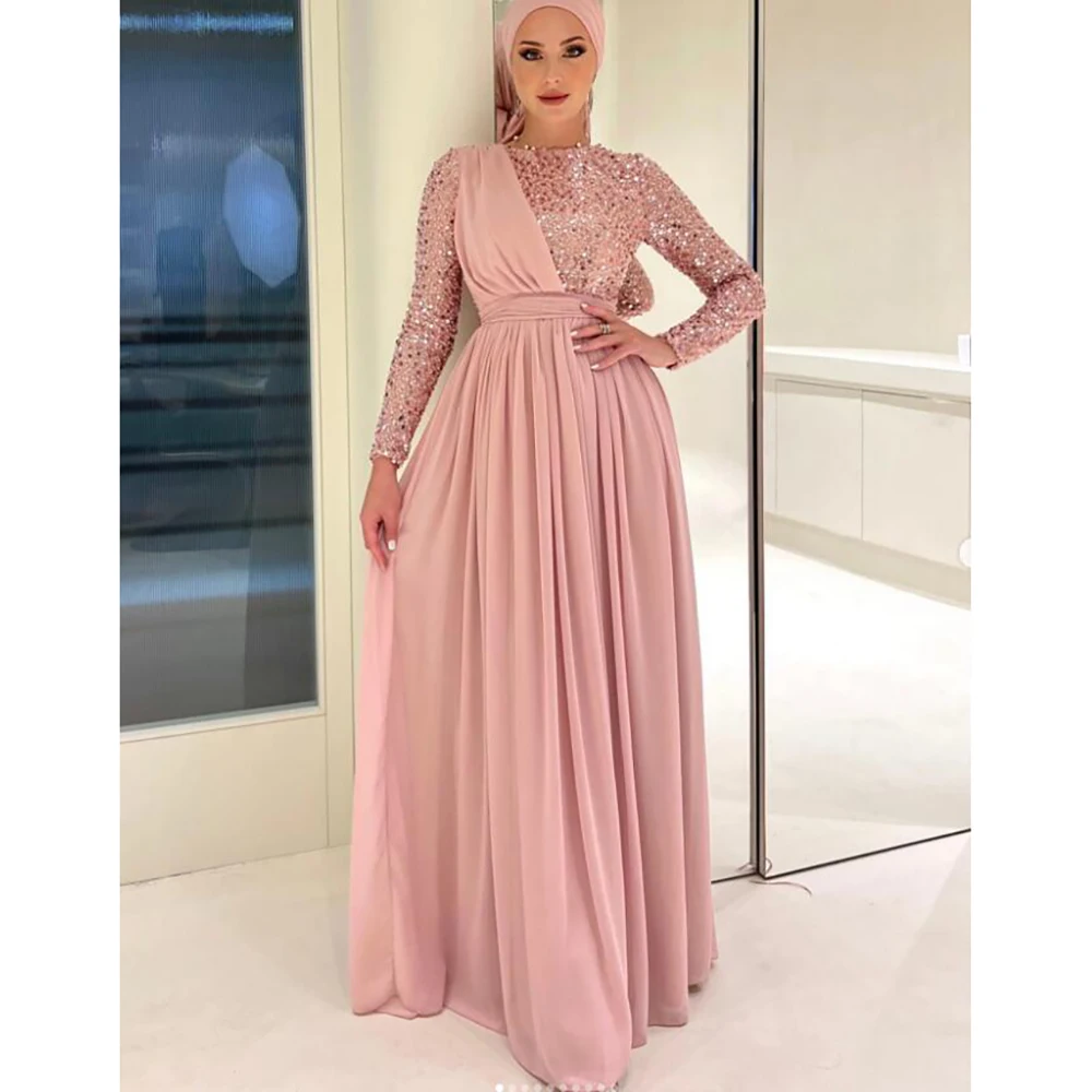 Luxury Elegant Long Sleeved Evening Dress Fashion A-Line Ankle Length Formal Occasion Party Prom Custom Gowns