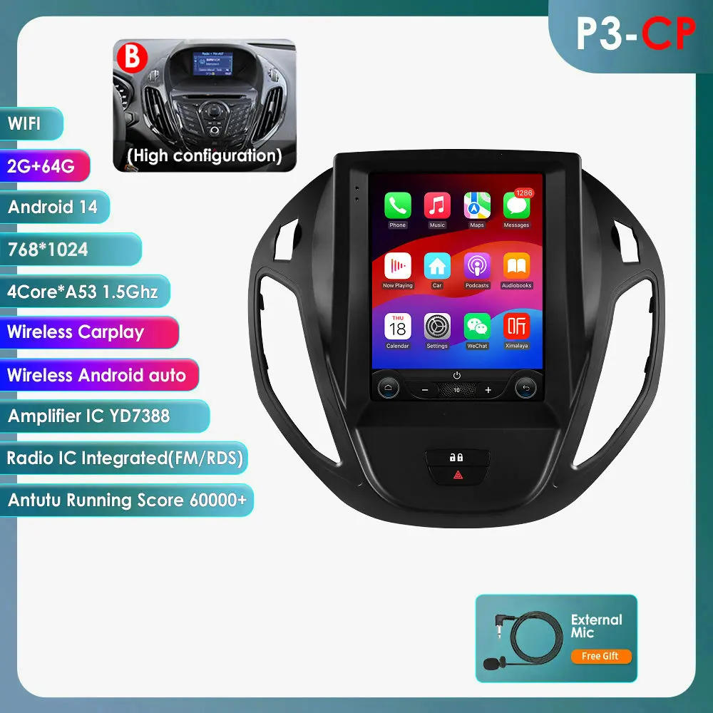 6115 Android autoradio voor Ford Transit Tourneo Courier B-Max 2012-2021 GPS auto multimedia 2din draadloze CarPlay 360cam