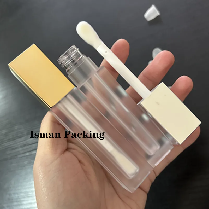 

50pcs empty refillable square gold sliver big brush wand lipstick lip gloss container tubes frosted lipgloss bottle packing 5ml