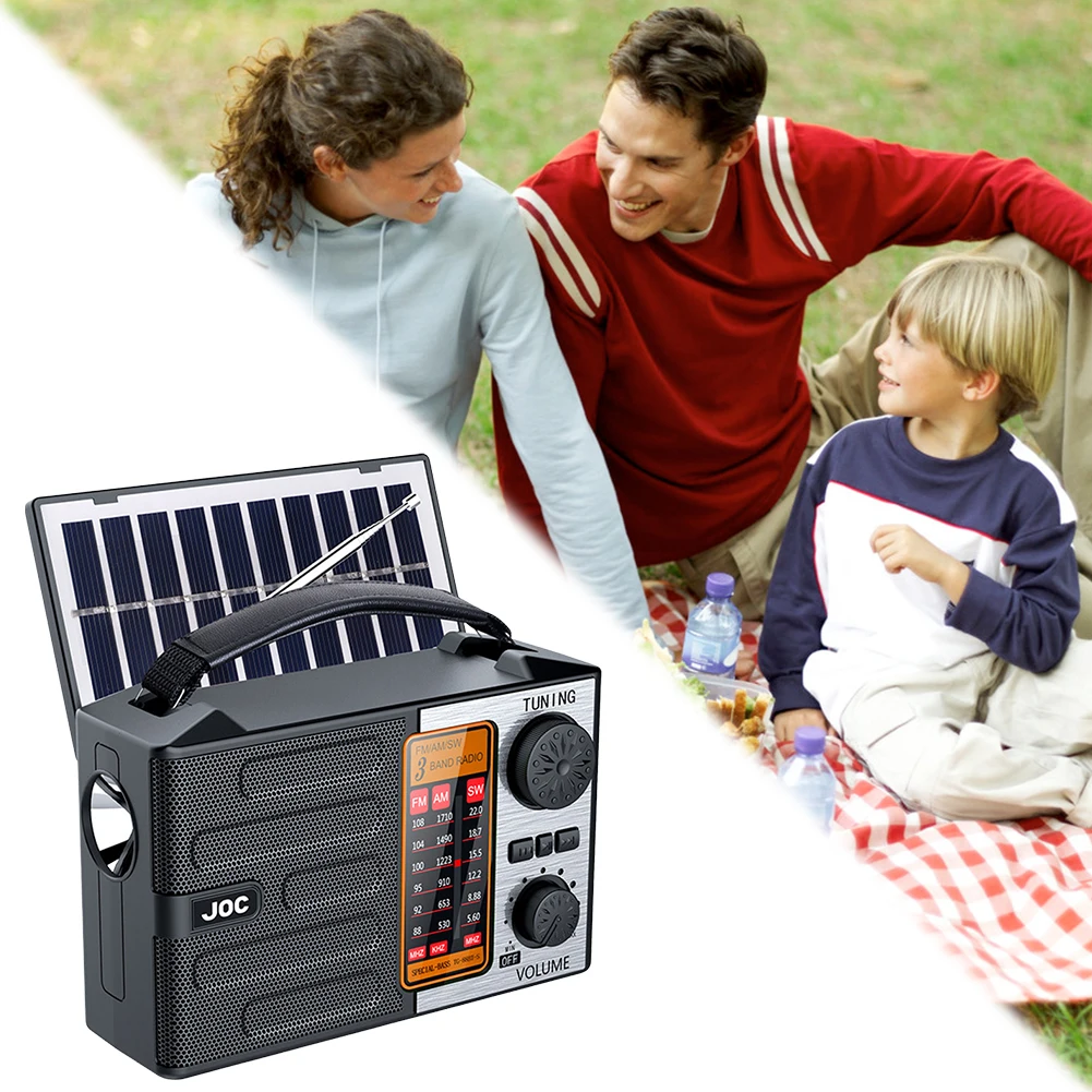 Radio solaire avec lampe de poche LED et haut-parleur BT, radio pleine bande, radio d'urgence pour le camping en plein air et les urgences