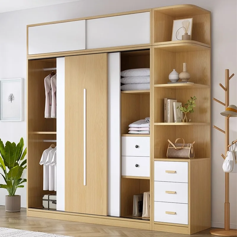 Aesthetic Wood Drawer Wardrobe Clothes Sliding Doors Full Size Bedroom Wardrobe Storage Cabinets Quarda Roupas Home Furniture