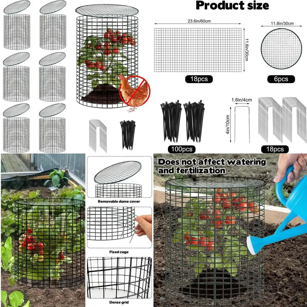 

24x12 Metal Garden Cages with Detachable Covers and Ground Stakes for Animal Protection