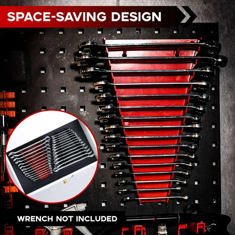 4 Pack Metal Wrench Organizer- Premium Wrench Holder Tray, Wall-Mounted Storage Solutions For Wrench 2 Red & 2Black