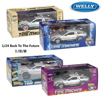 WELLY Diecast 1:24 Scale Model Car Toy Delorean For Movie Back to The Future Part 1/2/3 DMC-12 Metal Alloy Toy Car For Kids Gift