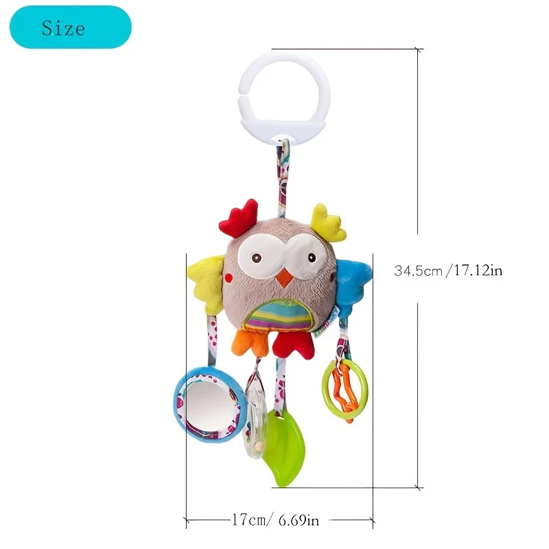 Jouet suspendu au lit de lapin de dessin animé de pâques mignon avec anneau de dentition, sonnerie et poupée miroir amusante – Parfait pour les enfants de 0 à 3 ans!