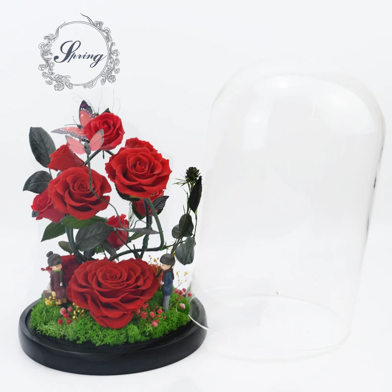 Luxury preserved eternal roses flower in glass dome for baby shower decoration