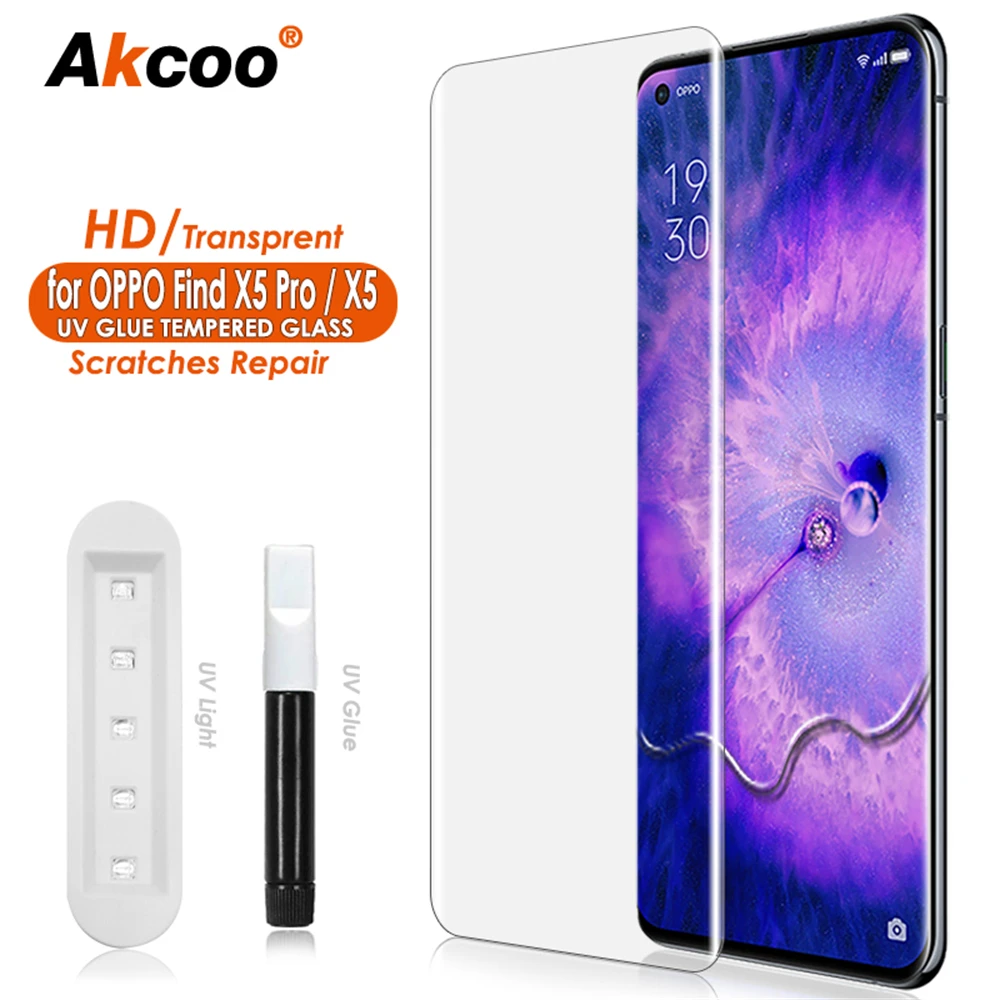 

Akcoo UV Tempered Glass for OPPO Find X5 Pro Screen Protector Scratch Repair / Sensitive Touch / Edge to Edge coverage for X5