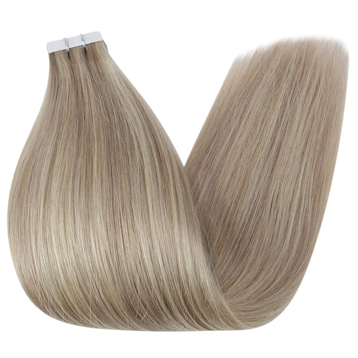 شريط غير مرئي في وصلات الشعر وصلات شعر ريمي حقيقية للنساء أشقر رمادي مختلط البلاتين أشقر مستقيم قطع الشعر