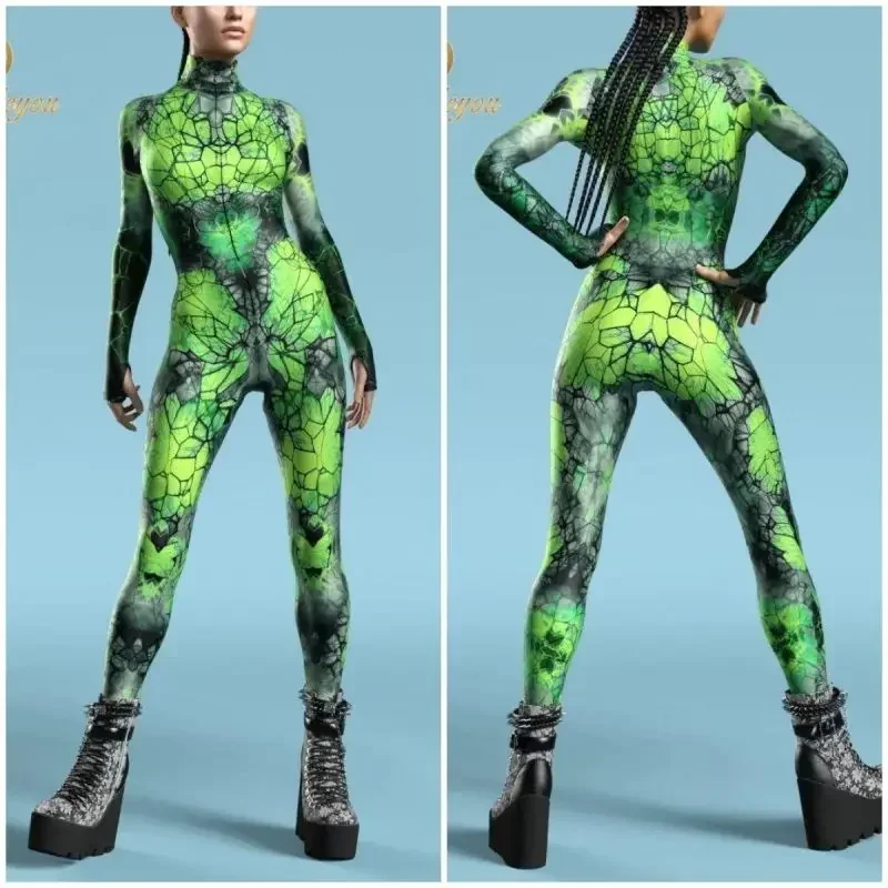 Halloween Bodysuit Desert Colorful Dazzling Colors Printing Women's Slim Long Sleeve Cosplay Costumes Tight Jumpsuit Zentai