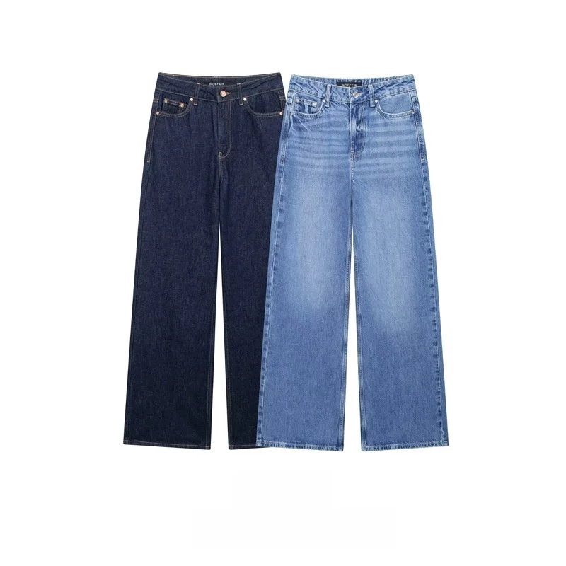

2025 Women's New French Fashion Simple High-Waisted Wide-Leg Jeans 6164162